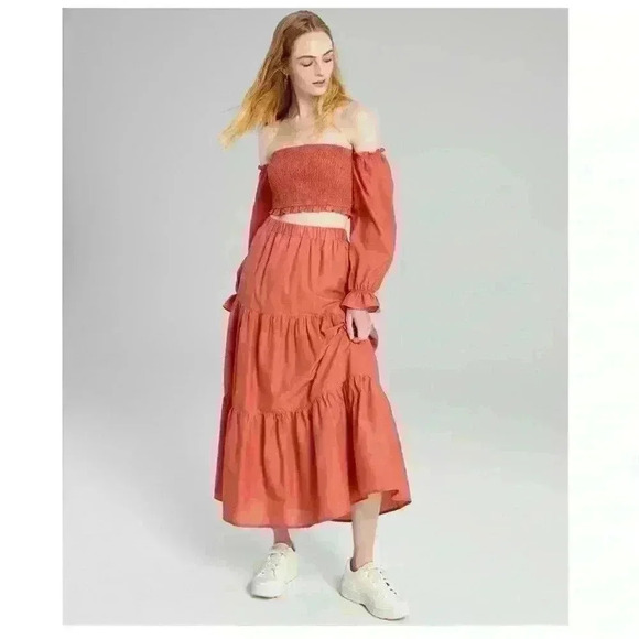 And Now This Dresses & Skirts - And Now This Womens 100% Cotton Tiered Pull-On Maxi Skirt Rose Gold Size S Boho